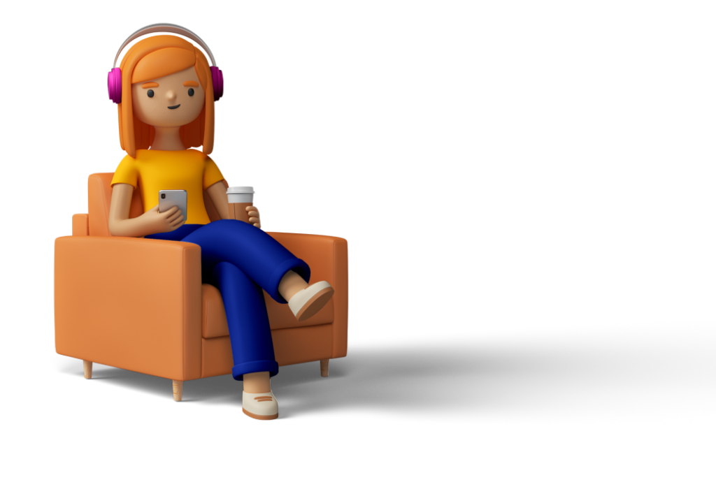 3D animated woman with headphones